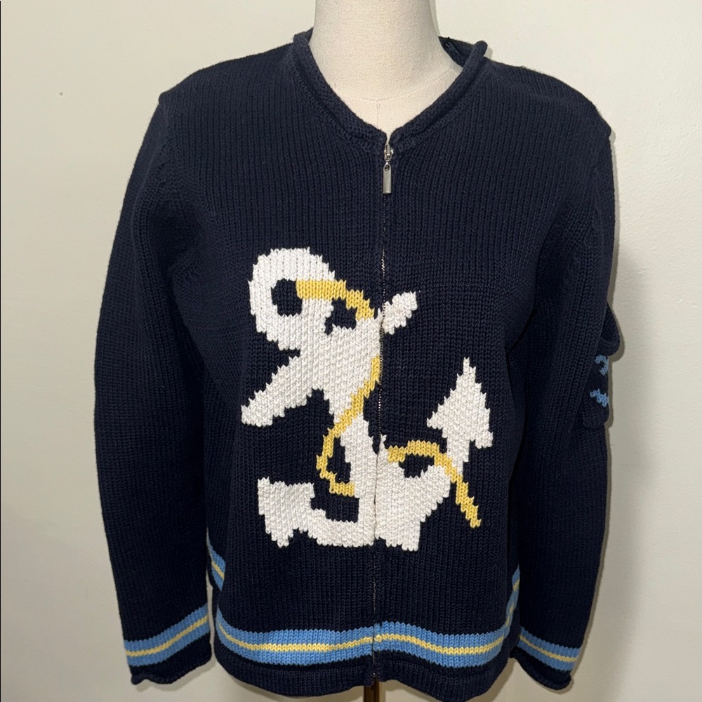 Crazy Horse Liz Claiborne Vintage anchor knit cardigan sweater woman size XL P
